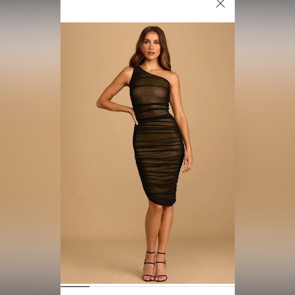 Black Ruched One-Shoulder Bodycon Dress